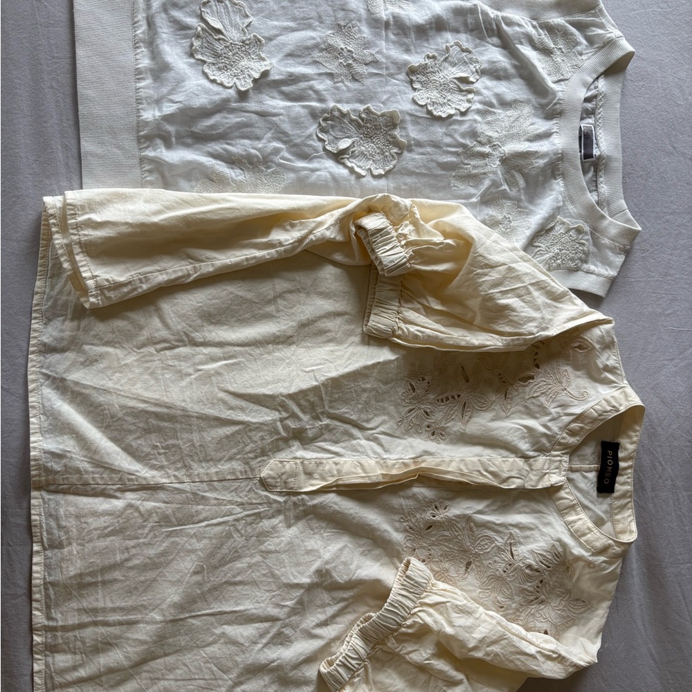 Piombo Cream Embroidered Top and White appliqué top